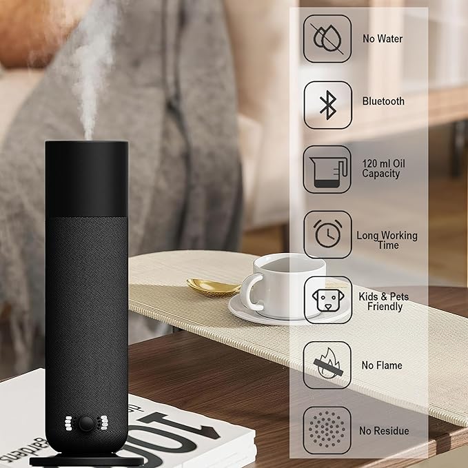 Smart Scent Air Machine for Home - Cold Air Technology Waterless Essential Oil Diffuser with Roy Tranquility Oil Set, Covers Up to 2000 Sq.Ft, Quiet Aromatherapy Machine for Hotel, Spa (Black) - Bloomnest