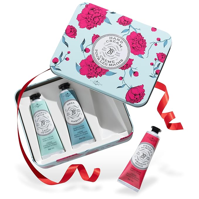 La Chatelaine 20% Shea Butter Hand Cream Travel Size Tin, Gift Set for Women, Nourishing Hand-Care Set for Holiday (Coconut Milk, Shea, Lychee Cranberry) - Bloomnest