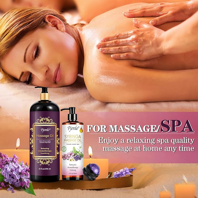 2 Pack Massage Oil for Massage Therapy, Lilac Oil, Lavender Massage Oil for Skin, with Massage Roller Ball, Natural Body Oil for Calming, Aromatic, Soothing, Spa Gift Set for Him Her - Bloomnest