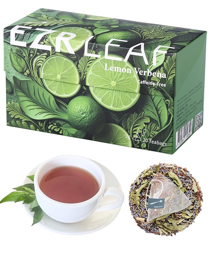 EZR Leaf Lemon Verbena Herbal Tea Caffeine-Free Decaf Relaxing Blend 20 Pyramid Tea Bags 1.4 Once with Rooibos, Lavender, Lemongrass - Bloomnest