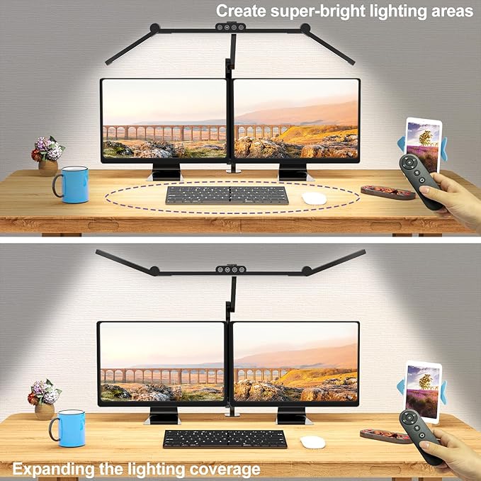 Micomlan Desk Lamp with Clamp, Architect Led Desk Lamp for Home Office with Remote Control, 24W Ultra Bright Auto Dimming Computer Light Adjustable Table Light for Working Workbench (Remote) - Bloomnest