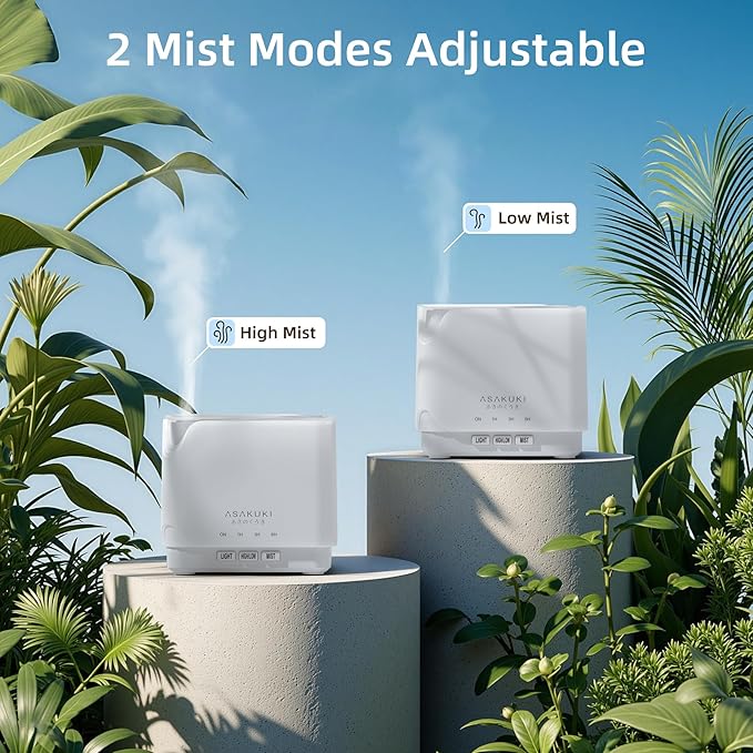 ASAKUKI Essential Oil Diffuser, Multifunctional Ultrasonic Aromatherapy Fragrant Oil Vaporizer Humidifier with Timer, Auto-Off Safety Switch, and 7 LED Light Colors, 700 ml (White) - Bloomnest