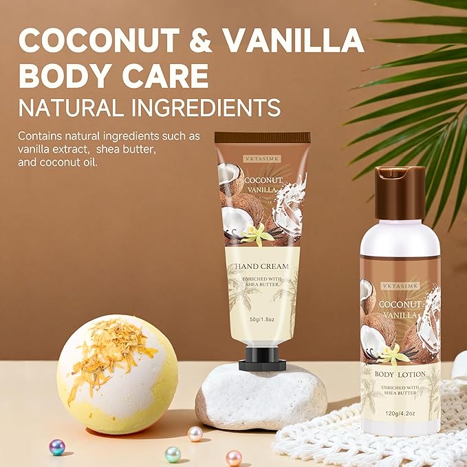 Gifts for Women Happy Birthday Gift Baskets, Bath and Body Gift Set Mothers Day Gifts, Vanilla Coconut Relaxing Home Spa Set Self Care Gift for Mom Sister Her Wife Grandma Girlfriend Friends - Bloomnest