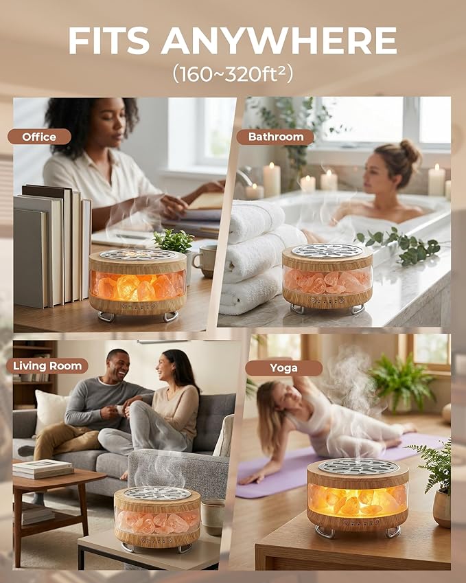 Essential Oil Diffuser with Himalayan Salt Lamp, 350ml Ultrasonic Aromatherapy Humidifier, 7 Colors LED Light, Timer & Auto Shut-Off for Home Bedroom Office Spa Yoga Bloomnest