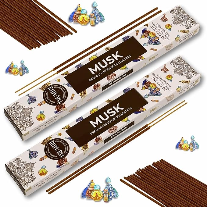 Musk Incense Sticks - Total 120 Insence-Sticks - 6 Packs of 20 Insense - Inciensos - Inscents - Natural Non Toxic Ingredients - Incents - Incence - Inscense - Insents