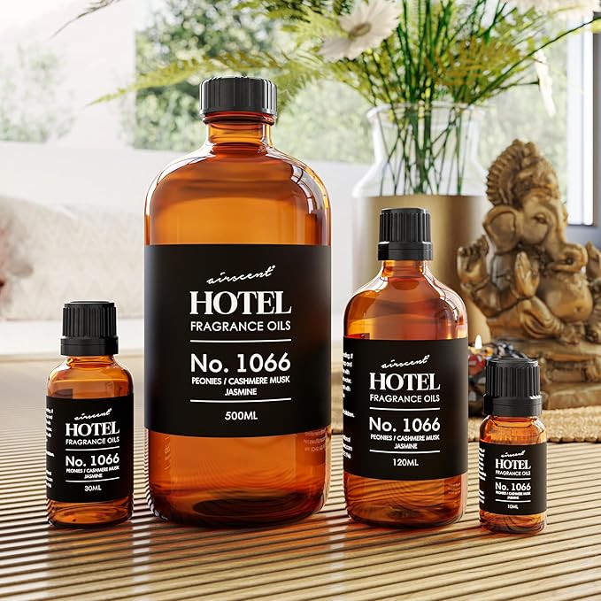 AirScent Hotel Diffuser Oil No. 1066 - Peonies, Cashmere, Jasmine - Premium Fragrance Oil for Ultrasonic and Waterless Diffusers and Crafting - 30 mL, 1 fl oz Glass Dropper Bottle Airscent