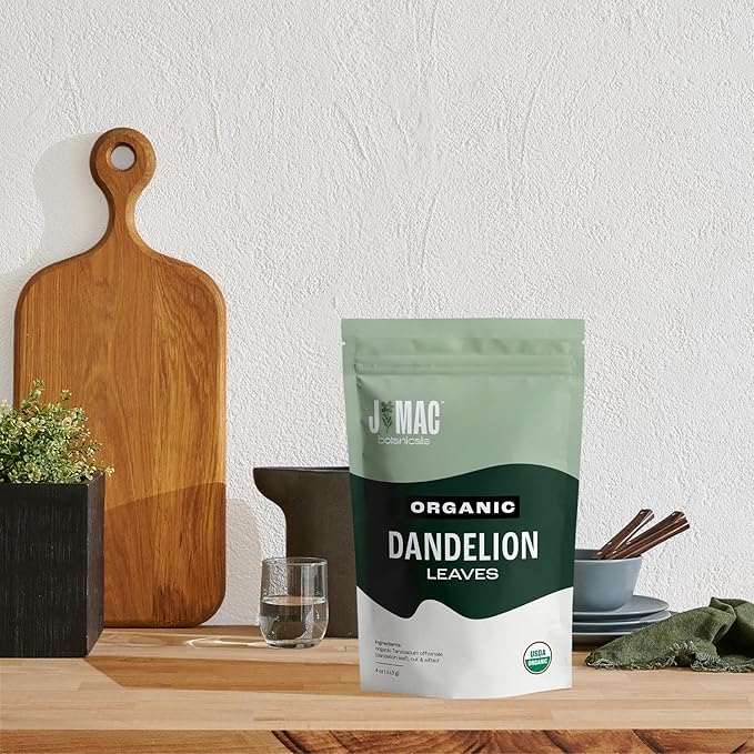 J Mac Botanicals, Organic Dandelion Leaves (4 oz bag) USDA Certified Organic Dandelion leaf tea, te diente de leon organico, Packaged in the USA, Cut and Sifted, No Caffeine - Bloomnest