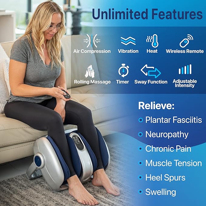 MIKO Shiatsu Foot Massager for Circulation & Pain Relief - Deep Tissue Kneading, Heat Therapy for Plantar Fasciitis, Neuropathy, Diabetics - Fits Up to Size 15 - Bloomnest