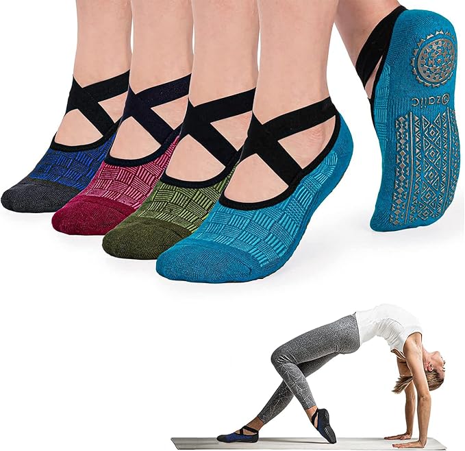 Ozaiic Pilates Socks for Women Non Slip Grip, Yoga Socks with Grippers for Barre, Hospital, Ballet, Dance, Barefoot Workout - Bloomnest