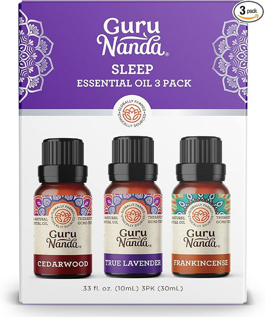 GuruNanda Sleep Essential Oil Set (Pack of 3 x 0.34 Fl Oz) - 100% Pure, Natural & Undiluted Cedarwood, Frankincense & Lavender Aromatherapy Oils for Diffuser - Perfect for Massages & DIY Recipes - Bloomnest