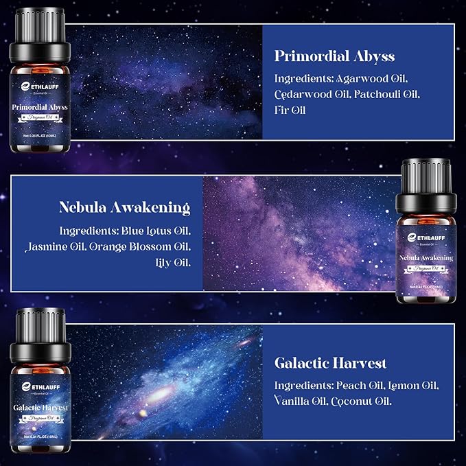Essential Oil Blends, Starry Spell Essential Oil Set for Diffusers for Home, Humidifiers, Candle Making, Magical Aromatherapy Blends - Stress Relief, Calm Mind, Relax, Meditate, 6x10ml - Bloomnest