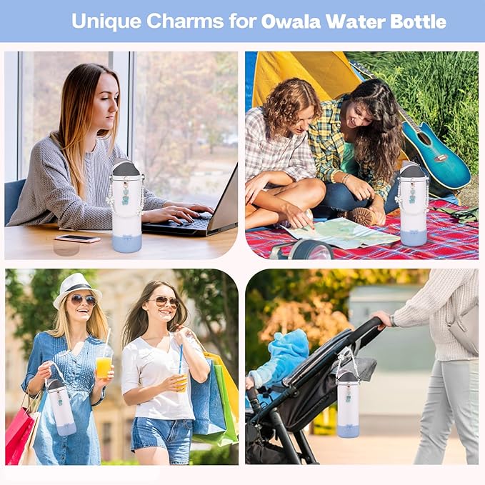 Water Bottle Accessories Set for Owala FreeSip 24oz、32 oz– Includes Pearl Handle Strap, Bow Charms,2.9in .3inch Silicone Bling Boot for Owala Accessories for Women Bloomnest