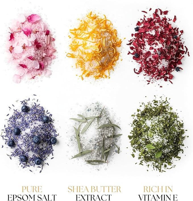 Epsom Salt Bath Gift Set – 6 Aromatherapy Blends with Essential Oils – Bath & Body Gift Set for Women, Stress Relief, Self Care, Birthday Gifts – Jane & Bloom