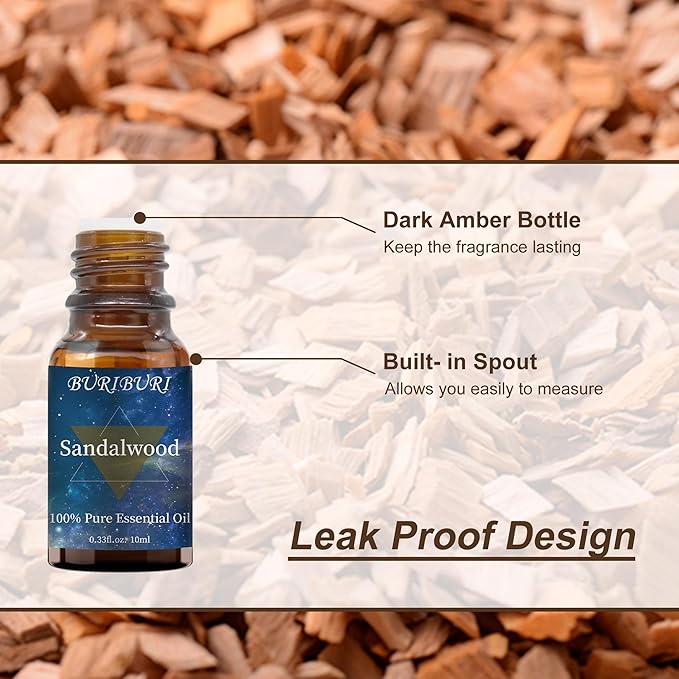 BURIBURI Sandalwood Oil Essential and Vanilla Essential Oil Gift Set, 100% Pure, Undiluted, Natural, Organic Aromatherapy Essential Oils 10ML BURIBURI