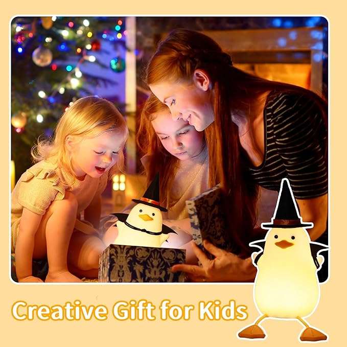Attivolife Duck Night Light for Kids, LED Bedside Table Silicone Lamp, Timer Dimmable Animal Magician Touch Control Nursery Portable, Halloween Birthday Gift for Boy Girl (Bat Wing) - Bloomnest