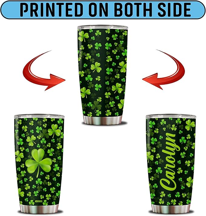 Personalized Green Irish Shamrocks Tumbler For Women with Lid Insulated 20 oz Stainless Steel Water Bottle Coffee Cup Travel Mug Gift For Mom Daughter Wife Girls - Bloomnest