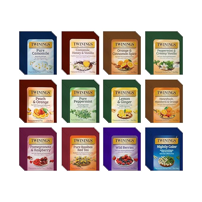 Twinings 48 Tea Bags Herbal Variety Pack – 12 Herbal Flavors, Caffeine-Free, Individually Wrapped, Perfect Tea for Any Occasion - Bloomnest