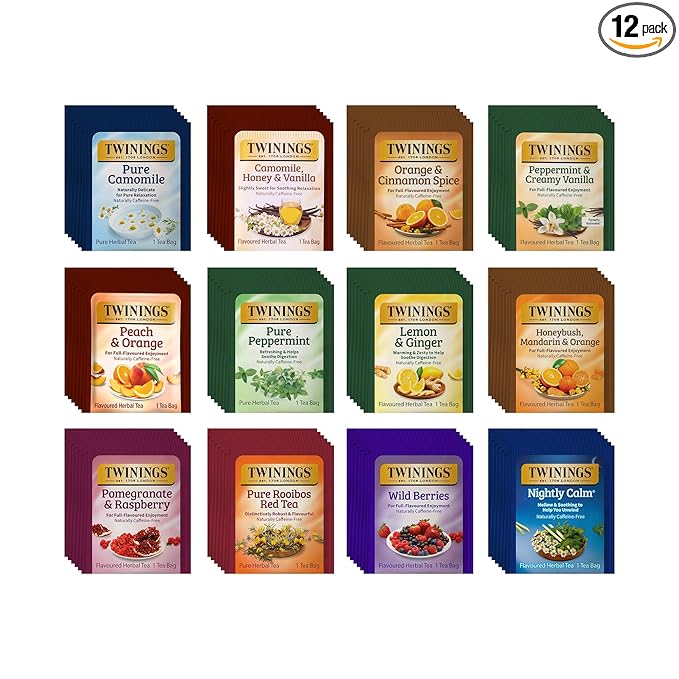 Twinings 48 Tea Bags Herbal Variety Pack – 12 Herbal Flavors, Caffeine-Free, Individually Wrapped, Perfect Tea for Any Occasion - Bloomnest