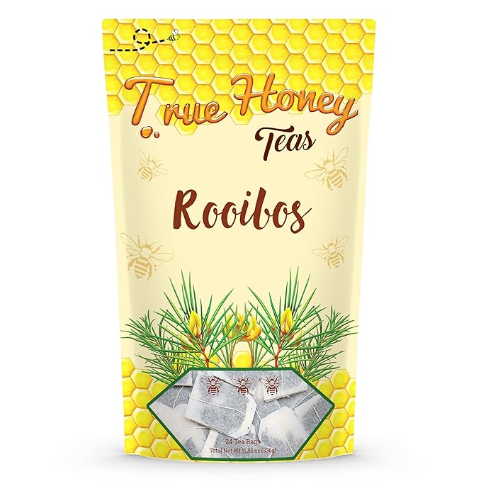 True Honey Rooibos Tea Bags - Honey Crystals Blended in Every Sachet - Decaf Red Rooibos Tea - All Natural Organic Herbal Caffeine Free Tea Bag 24 Count - Bloomnest
