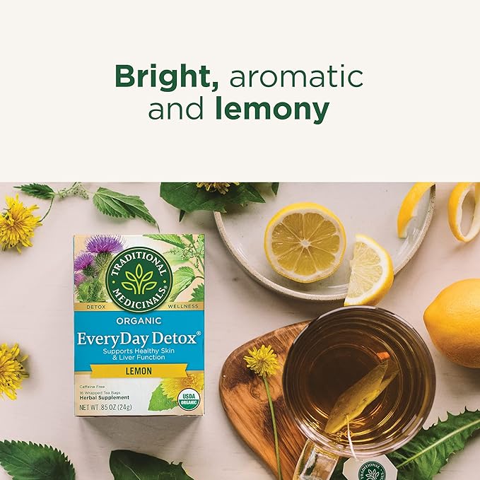 Traditional Medicinals Tea, Organic Everyday Detox Lemon, Supports Healthy Skin & Liver Function, Detox, 16 Tea Bags - Bloomnest