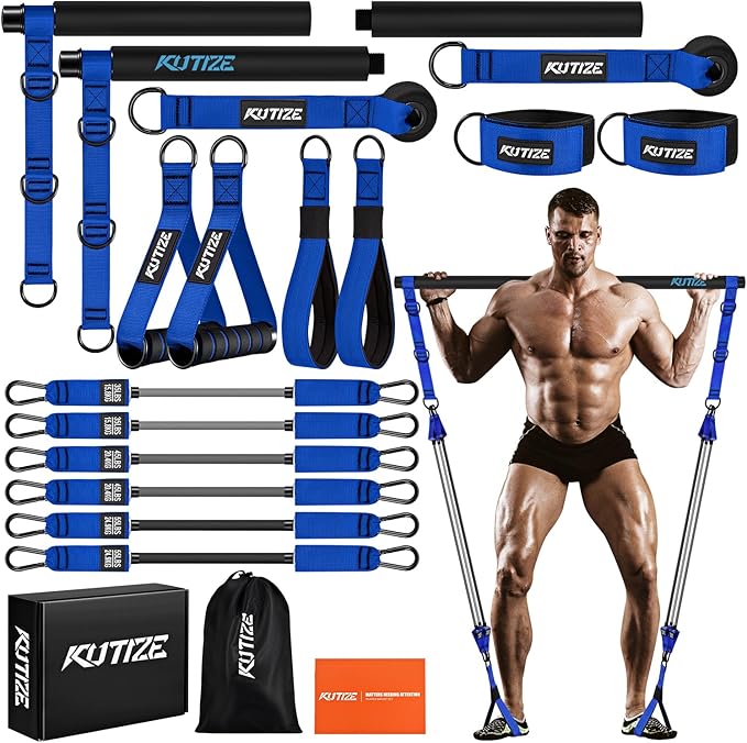 Pilates Bar Kit with Resistance Bands, Heavy Duty Pilates Equipment for Men, Strength Training Bar for Legs, Hip, Back, Arm, Abs, Chest, Shoulders, Portable Home Gym Full Body Workout Equipment - Bloomnest