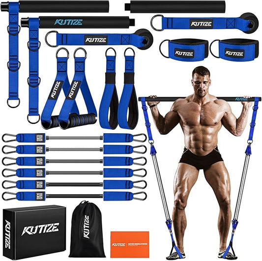 Pilates Bar Kit with Resistance Bands, Heavy Duty Pilates Equipment for Men, Strength Training Bar for Legs, Hip, Back, Arm, Abs, Chest, Shoulders, Portable Home Gym Full Body Workout Equipment - Bloomnest