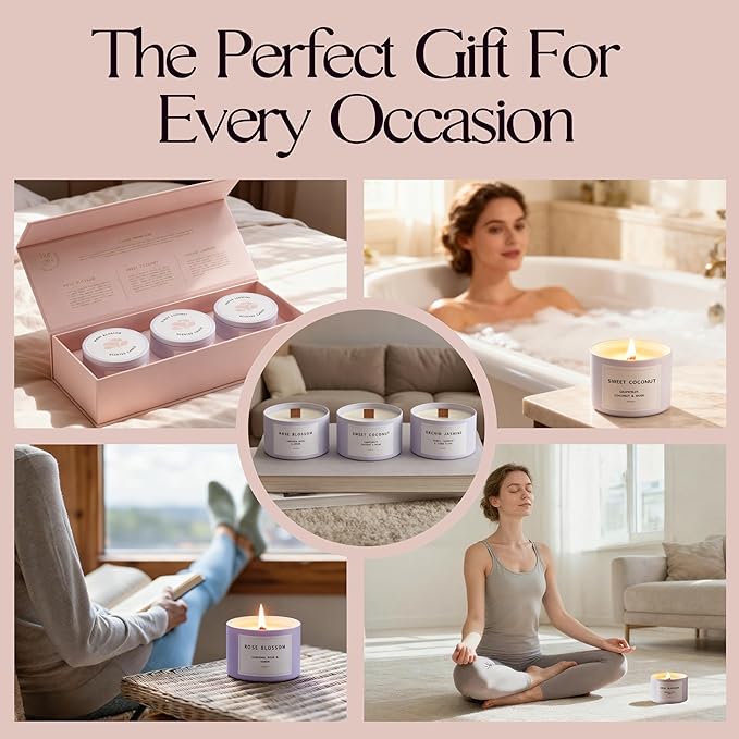 Luxury Candle Gift Set for Women – Luxury Candle Box with 3 Scented Soy Candles in Pink Box – Birthday, Housewarming, Valentine’s & Galentine’s Gift - Bloomnest