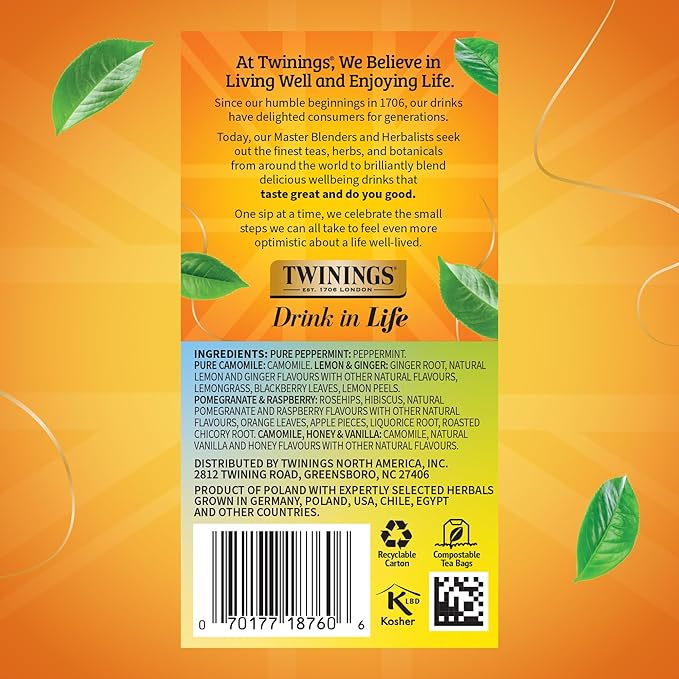 Twinings Herbal Tea Variety Pack, 20 Count (Pack of 1), Formerly Assorted Herbal, Includes 5 Flavours, Naturally Caffeine-Free, Enjoy Hot or Iced, 20 Teabags - Bloomnest