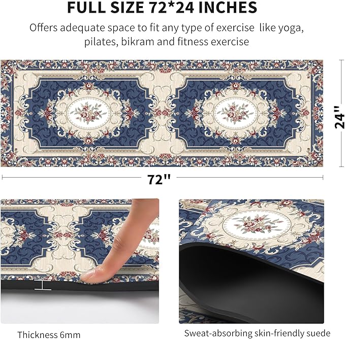 nuveti Yoga Mat Print Extra Thick TPE Non Slip Fitness Exercise Mat with Carrying Bag,72"x24" Extra Thick 6MM Exercise & Workout Mat for Yoga, Pilates Fitness and Floor Exercises - Bloomnest