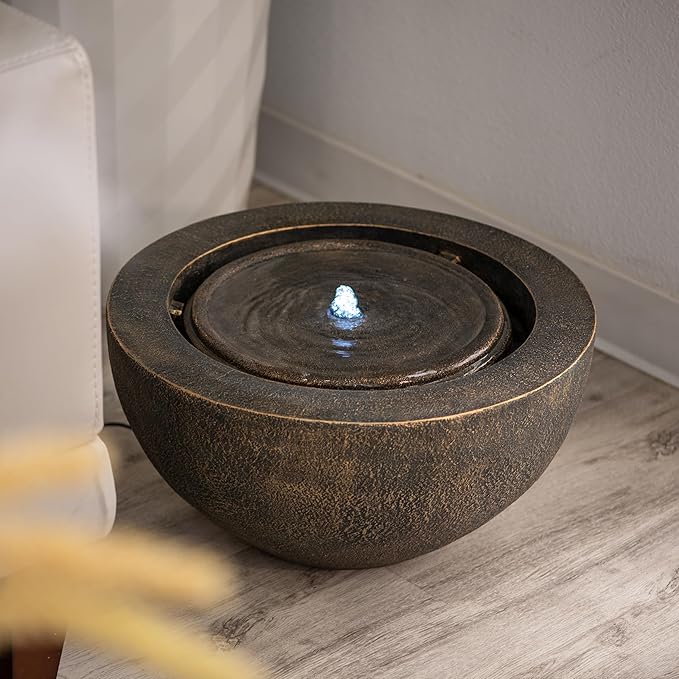 Xbrand 19.8" W Round Polyresin Indoor/Outdoor Sphere Water Fountain w/LED Light - Bloomnest