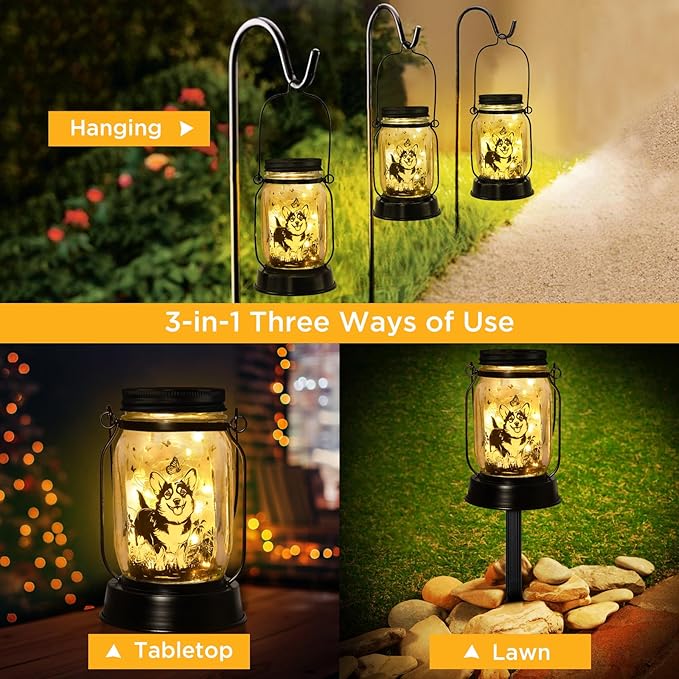 Corgi Gifts for Women/Men Corgi Solar Lanterns Dog Mom Birthday Dog Lovers Lantern Pet Loss Pet Memorial Lights Solar Garden Decoration for Yard, Patio,Backyard,Porch Torches - Bloomnest