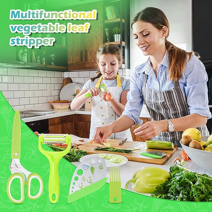 VlBlRlIT2025 Upgraded Herb Scissor,Leaf Stripper,Stainless Steel 5Blade Kitchen Scissors,Peelers for Kitchen,forChopping Chive,Vegetables,Salad,collard Greens,Parsley,Rosemary As Christmas gifts Green - Bloomnest
