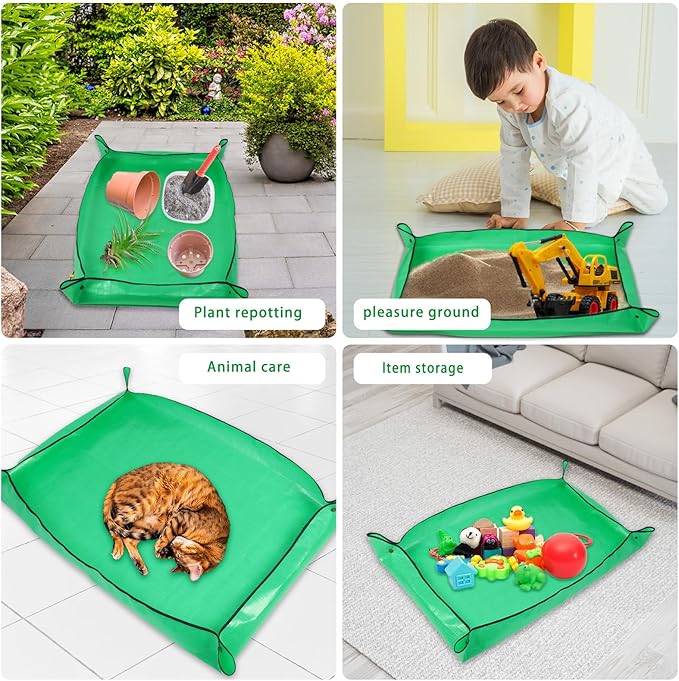 Plant Repotting Mat,Extra Large Waterproof Potting Mats,Foldable Potting Mat for Indoor Plant Transplanting and Dirt Control,Portable Gardening Mats for Repotting(43''*30'',Green) - Bloomnest