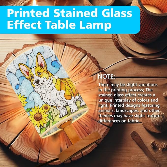 Corgi Table Lamp LED 3-Color Pressed Bedside, Dog Shade Lamp with Wood Base for Bedroom Living Room Desk Office - Bloomnest