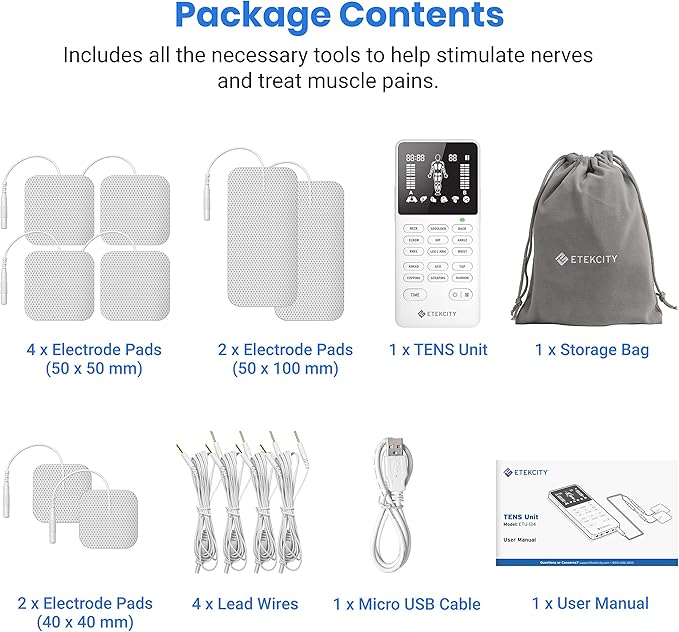 Etekcity 4-Channel Rechargeable TENS Unit,FSA-HSA Eligible Muscle Stimulator for Pain Relief, After-Exercise Relaxation, Physical Therapy, 8 Electrode Pads, Back,Neck,Shoulder,Sciatica, Period Cramps Etekcity