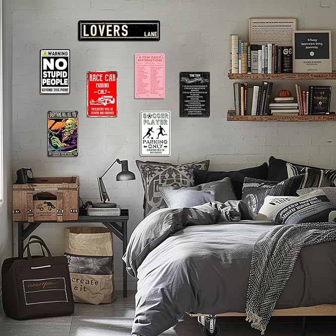 Skeleton Tin Sign Vintage Metal Garage Signs for Men Car Posters Wall Art Decor Skull Metal Tin Sign for Man Cave Funny Street Signs for Bedroom Auto Shop Decor Gifts 8x12 Inch - Bloomnest
