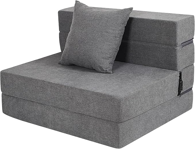 Futon Sofa Bed, High-Density Memory Foam Couch with Fluffy Pillow, Folding Floor Guest Bed, Twin Size, Dark Grey - Bloomnest