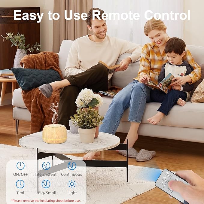 300ML Essential Oil Diffuser 8 Hours Run Time, Aromatherapy Diffuser with Remote Control,7-Color LED for Home - Bloomnest