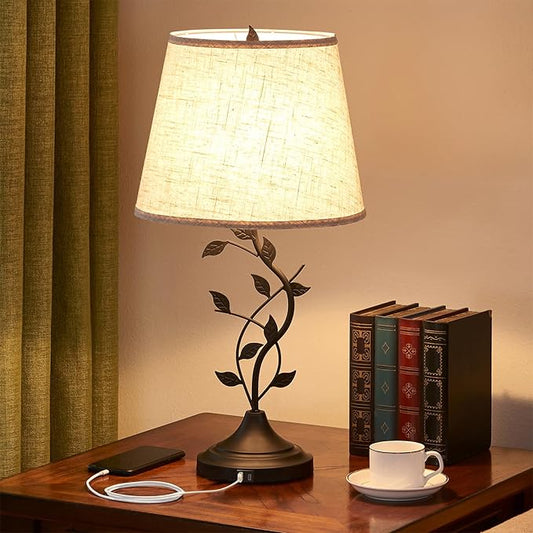 Kakanuo Table Lamp for Bedside, Lamp for Living Room with USB-A and USB-C Charging Ports, Traditional Tall Bedroom Lamp for End Table - Bloomnest