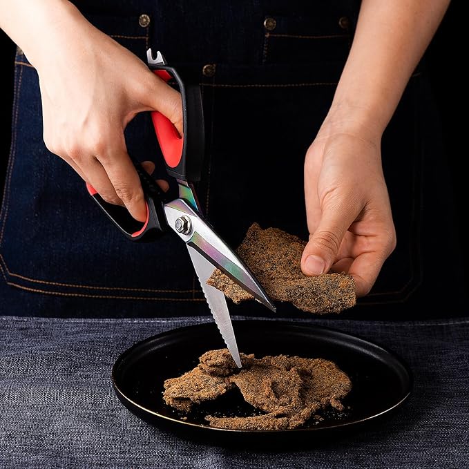 LIVINGO Heavy Duty Kitchen Shears - Titanium Coated Hot Forged Sharp Multipurpose Stainless Steel Utility Shears for Household Culinary Food Cutting Chicken Meat Cooking, Dishwasher Safe, 9.5 Inch - Bloomnest