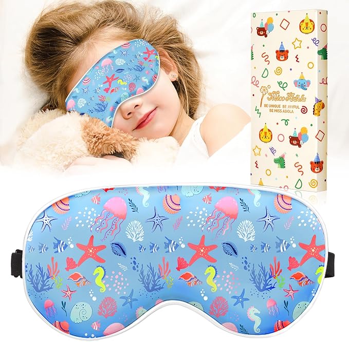 Sleep Mask for Kids - Cute Kawaii Cartoon Silk Sleeping Mask with Adjustable Strap Soft Smooth Light Eye Mask for Sleeping Silk Kids Eye Cover for Boys Girls Teens, Cute Sea Animals - Bloomnest