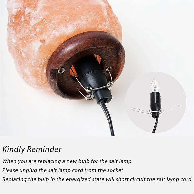 Salt Lamp Cord Replacement 1 Pack with Dimmer Switch 5 feet Lamp Cord and 6-Pack Halogen Salt Lamp Bulbs(15 Watts)