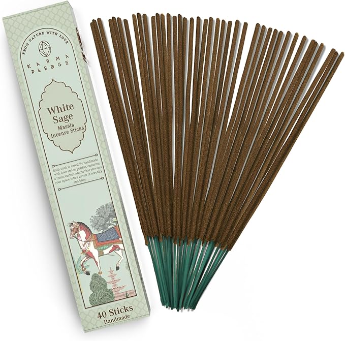 Incense Sticks, White Sage Incense, Made with Natural Ingredients, Hand Rolled Aromatic Masala, 40 Stick Pack, 45-60 Minute Burn Time, Best for Home Fragrance, Meditation, Yoga, Spiritual Healing KARMAPLEDGE