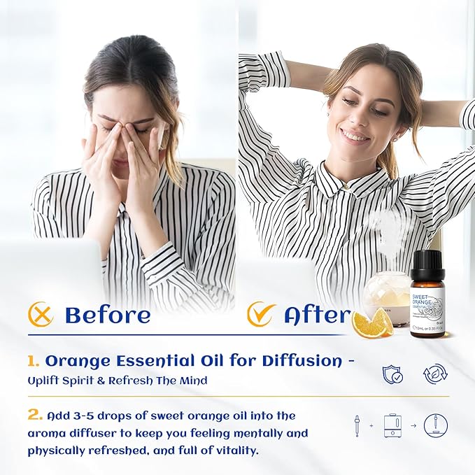 HIQILI Sweet Orange Essential Oil,100% Pure Natural for Diffuser, Aromatherapy-10ml - Bloomnest