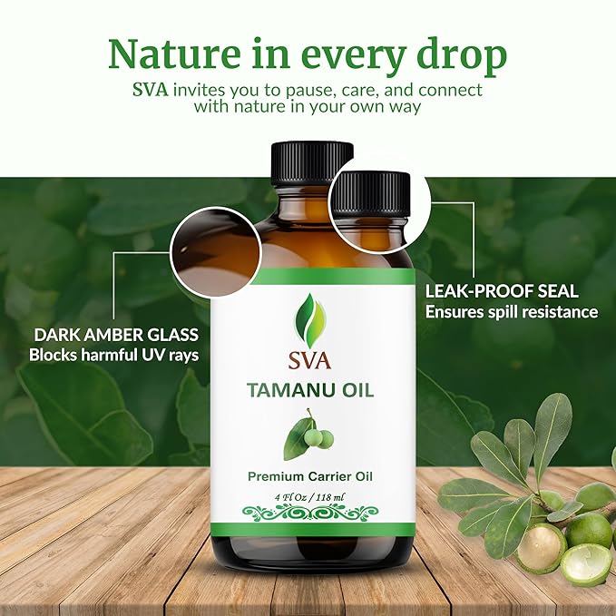 SVA Tamanu Oil - 4 Fl Oz – 100% Natural Cold Pressed Tamanu Oil - for Face, Skin Care, Hair Care, Scalp Massage & Body Massage – Carrier Oil with Dropper - Bloomnest