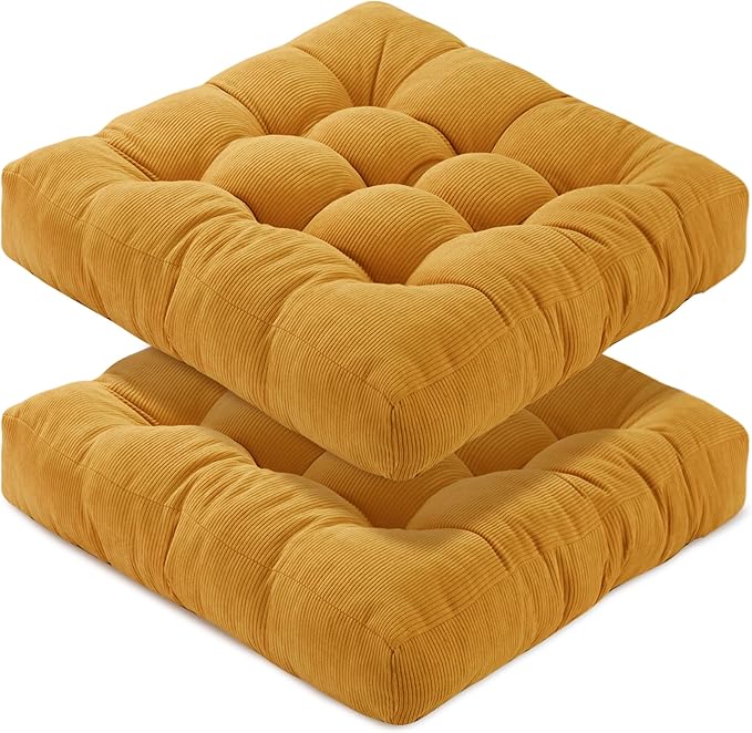 Floor Cushions for Adults Floor Pillows for Sitting Large Square Tufted Meditation Pillows Memory Foam 2 Pcs, 22" x 22", Orange Yellow - Bloomnest
