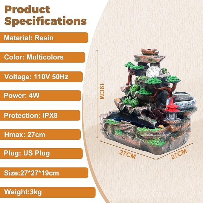 Indoor Rockery Waterfountain, Rockery Tabletop Fountains Desktop Fountain Waterfall with Atomization Effect Water Fountain Tabletop Fountain Ornament for Home Office Bedroom Decoration