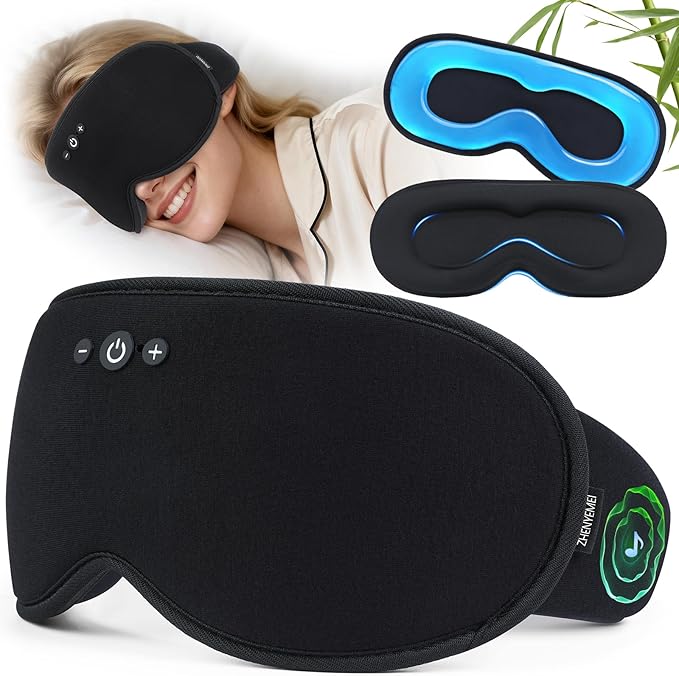 Smart Bluetooth Bamboo Cotton Sleep Mask Headphones, 3D Weighted Compress Cooling Gel Eye Mask 100% Blackout Sleep Mask Zero Eye Pressure|Warm&Cooling mask Hot Cold Therapy Sleep Headphones - Bloomnest