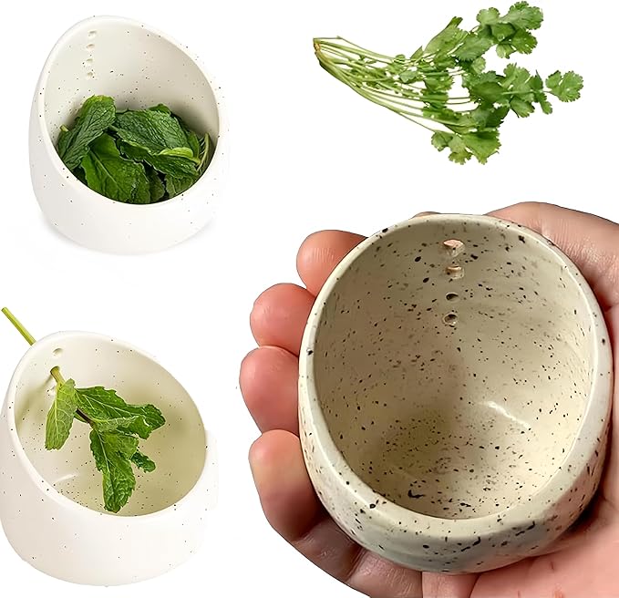 Premium Herb Stripper Bowl,2025 New Pottery Herb Stripper Bowl With Various Hole Sizes,Efficient Herb Peeling Cup For Salads Cooking,Pottery Kitchen Tool For Meal Prep (White) - Bloomnest