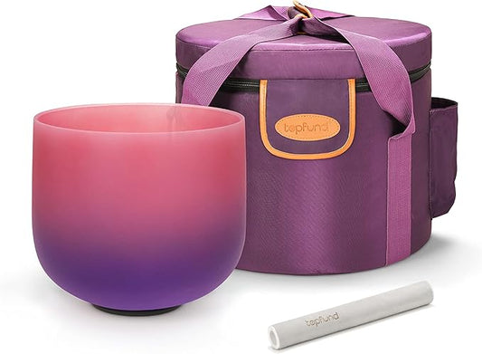 TOPFUND Pink Purple F Note Crystal Singing Bowl Heart Chakra 8 inch with Carrying Case and Suede Mallet - Bloomnest